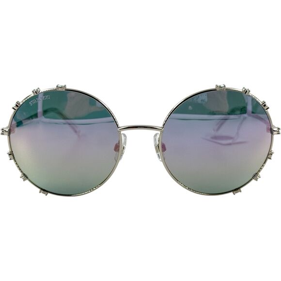 Swarovski SK0289 Womens Round Metal Sunglass 16Z Shiny Palladium 57-20 w Mirror - Picture 3 of 5